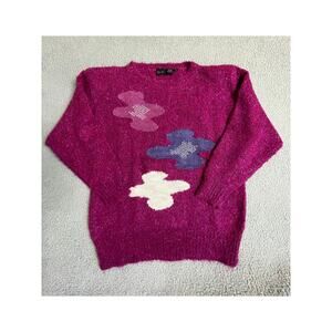 Vintage Tarila Sweater Large Soft Sparkly Floral Pink Pullover Hippie Retro L